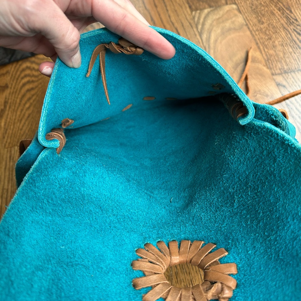 Jimmi WZ Leather Bag Purse Turquoise/Teal/Brown Crossbody BoHo Handmade - Picture 6 of 11